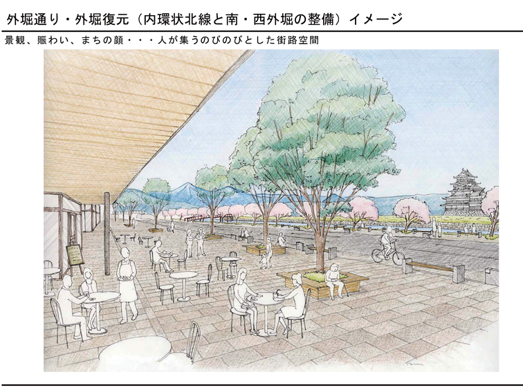 松本城公園におけるイベントの代替会場となる「南・西外堀復元事業」と「内環状北線整備事業」の計画が３年遅れることに。
