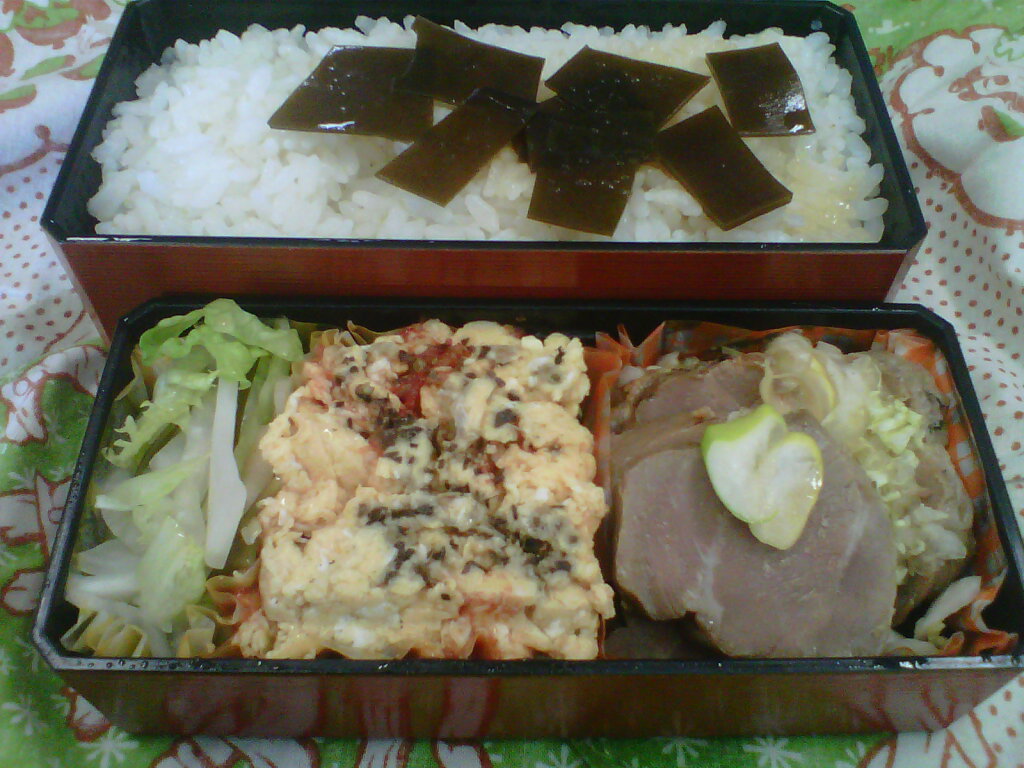 チャーシューとソーセージとオムレツの弁当 チャーシューとソーセージとオムレツの弁当