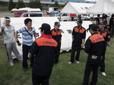 ポンプ操法大会会場の準備