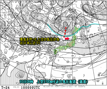 西は梅雨前線、北は寒気(6月9日)