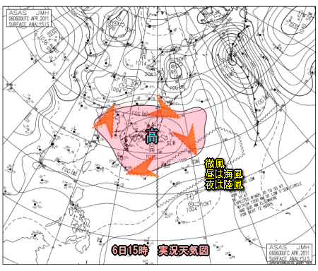 東日本の風向と降水(4月7日予想・週間予想)