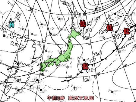 高気圧張出し寒気の中心が抜けて晴れるも明日朝は(10月3日)