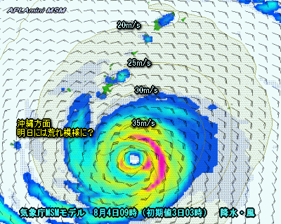 台風9号進路予想、局地的な雷雨(8月3日)