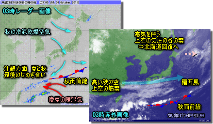 秋晴れ三連休初日、関東は夜から雲広がり・・(10月8日)