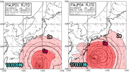 台風6号予想進路と雨と風、局地的雷雨続く(7月16日)