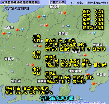 天気予報は当たるのか?(8月3日)長野北陸雷雨注意!
