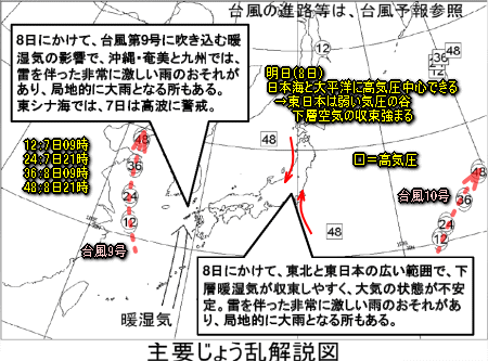 台風9号黄海へ、猛暑とゲリラ雷雨は?(8月7日)