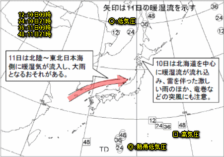 熱帯低気圧と盆の天気、猛暑、今日の雷雨(8月10日)