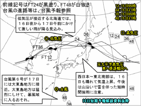 台風6号予想進路と雨と風、局地的雷雨続く(7月16日)