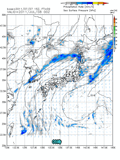 前線北上、暖湿気でムシムシ、そして不安定(7月8日)