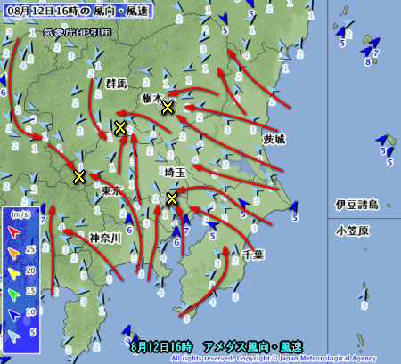 雷雨エリア拡大(8月13日)