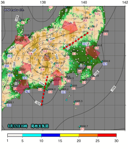 雷雨エリア拡大(8月13日)