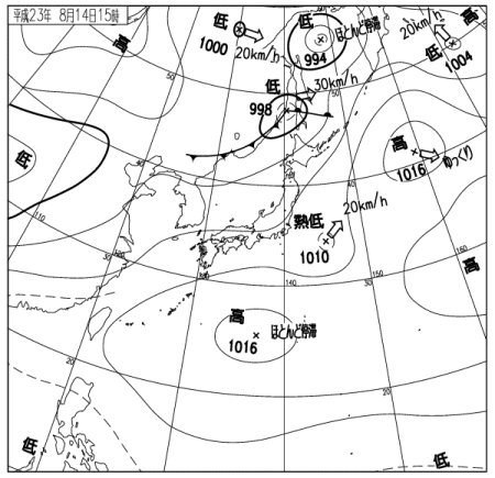 不安定な天気、北と南はまとまった雨(8月15日)