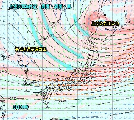 高気圧張出し寒気の中心が抜けて晴れるも明日朝は(10月3日)