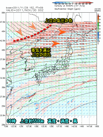 冬型の気圧配置+寒気、でもちょっと変?(11月30日)