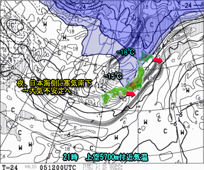 夕方以降の雨に注意、上空の寒気を伴う谷?(10月5日)