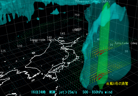 台風6号予想進路と雨と風、局地的雷雨続く(7月16日)