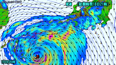 台風6号予想進路と風や雨の様子(7月19日)