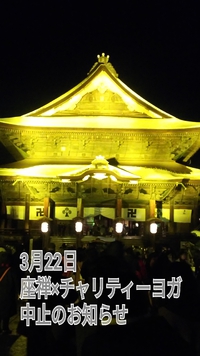 ✿*:・゚3月座禅×チャリティーヨガ中止のご案内 ✿*: ✿*:・゚3月座禅×チャリティーヨガ中止のご案内 ✿*: