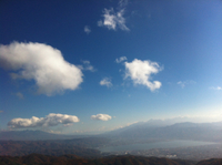 諏訪湖と山と青空