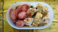 （手抜き）魚肉ソーセージ、玉子焼きのっけ弁当