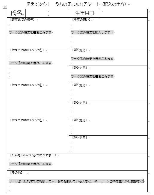 うちの子こんな子シート　記入の仕方