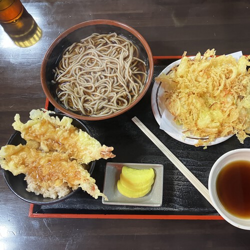 そば信　天ぷらそば（かき揚げそば）＆海老天丼　＠長野市道の駅信州新町ランチグルメ