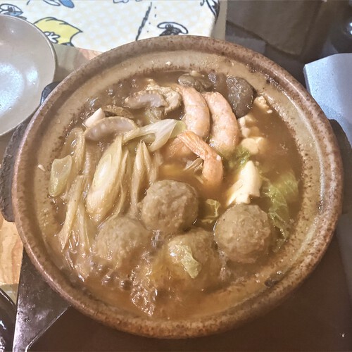 みつばちおまかせなべ＆サンマ塩焼き＆明太子とチーズのたまごやき＆自家栽培塩ゆで落花生＆ドリア　＠大町市一品料理 みつばち