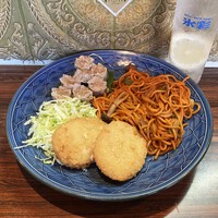 強面のうどん屋のオヤジが作ったナポリタン（焼売コロッケ添え）＆ミニソースかつ丼　＠大町市にし川