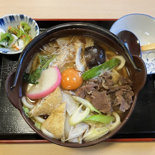 あさひや食堂名物 鍋焼き馬肉うどん　＠長野市信州新町ランチグルメ