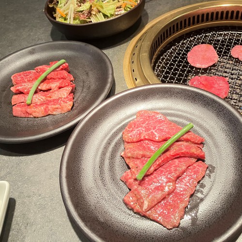 塩タン＆塩和牛ロース＆塩和牛ハラミ＆テグタンスープライス　＠大町市焼肉食道園