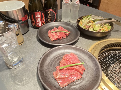 塩タン＆塩和牛ロース＆塩和牛ハラミ＆テグタンスープライス　＠大町市焼肉食道園