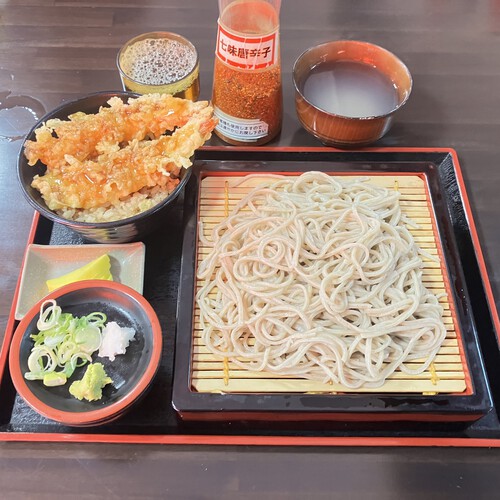 そば信　ざるそばとミニ海老天丼セット　＠長野市道の駅信州新町ランチグルメ