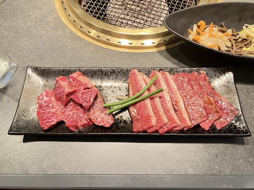 塩タン＆和牛カルビ＆和牛ハラミ＆センマイ刺し＆和牛ロース＆ミノ＆テグタンスープライス　＠大町市焼肉食道園