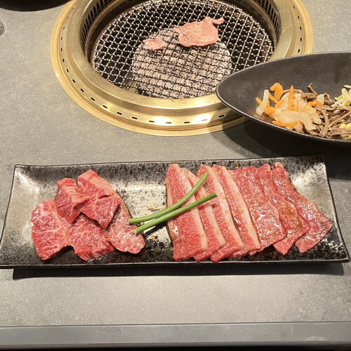 塩タン＆和牛カルビ＆和牛ハラミ＆センマイ刺し＆和牛ロース＆ミノ＆テグタンスープライス　＠大町市焼肉食道園