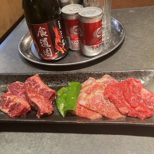塩タン＆和牛カルビ＆和牛ハラミ＆和牛レバー＆テグタンスープ＆虎マッコリ　＠大町市焼肉食道園