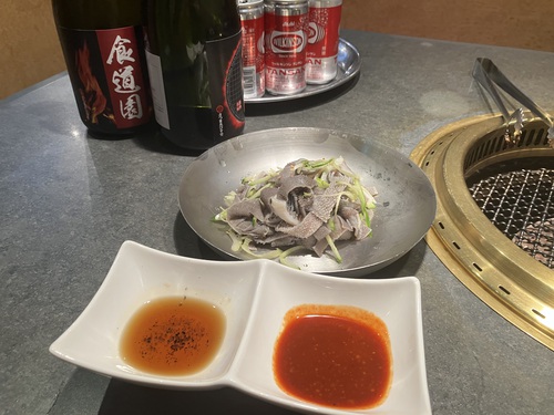 塩タン＆和牛カルビ＆和牛ハラミ＆和牛レバー＆テグタンスープ＆虎マッコリ　＠大町市焼肉食道園