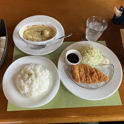 北アルプス展望 池田食堂 臣喰館　サーモンフライとグラタン　＠北安曇郡池田町ランチグルメ