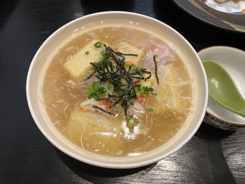 信州サーモン＆銀鱈の刺身＆海鮮サラダ＆鱈の白子天ぷら＆長芋揚げ＆揚げ出し豆腐カニ身餡かけ　＠大町市四季彩葉月