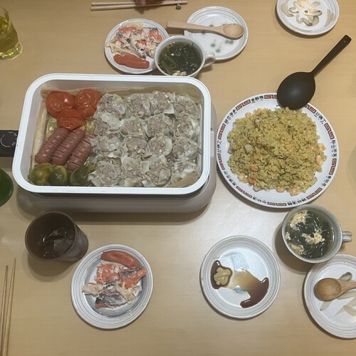 手作りシューマイ＆黄金海老チャーハン＆鮭の飯寿司（いずし）　＠大町市金ちゃん亭