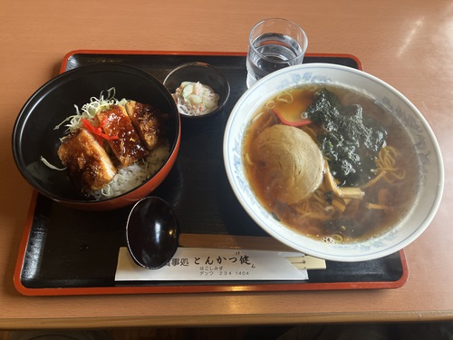 とんかつ健　ラーメン＆ミニソースかつ丼セット　＠長野市箱清水善光寺北入口周辺ランチグルメ