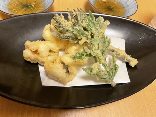 刺身盛り合わせ＆ハモ天＆鶏の梅しそフライ＆山賊焼き　衆割烹　桂　＠大町市居酒屋グルメ
