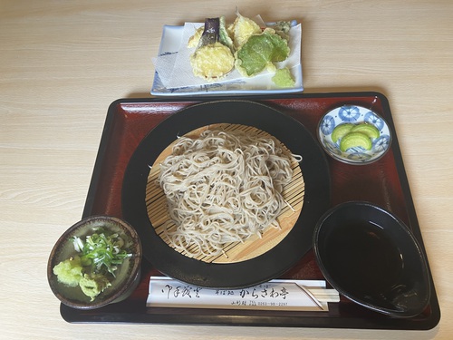 唐沢そば集落　そば処からさわ亭　山形村産乗鞍在来種手打ち盛りそば大盛り＆天ぷら　＠筑摩郡山形村ランチグルメ