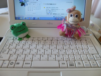 ｶｴﾙ君と、ｻﾙ子ﾁｬﾝ、旅のお供だよん！
