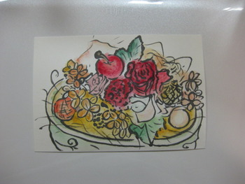 病室で絵手紙教室　（＾－＾；