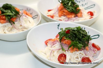 サーモンと大葉の冷製パスタ