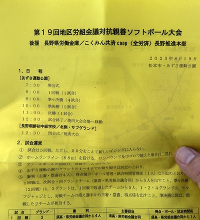 19回地区労組会議対抗親善ソフトボール大会