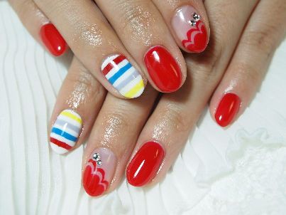 赤×ボーダーnail