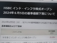 １０％超の下落／インド・インフラ投資信託／２４年６月５日