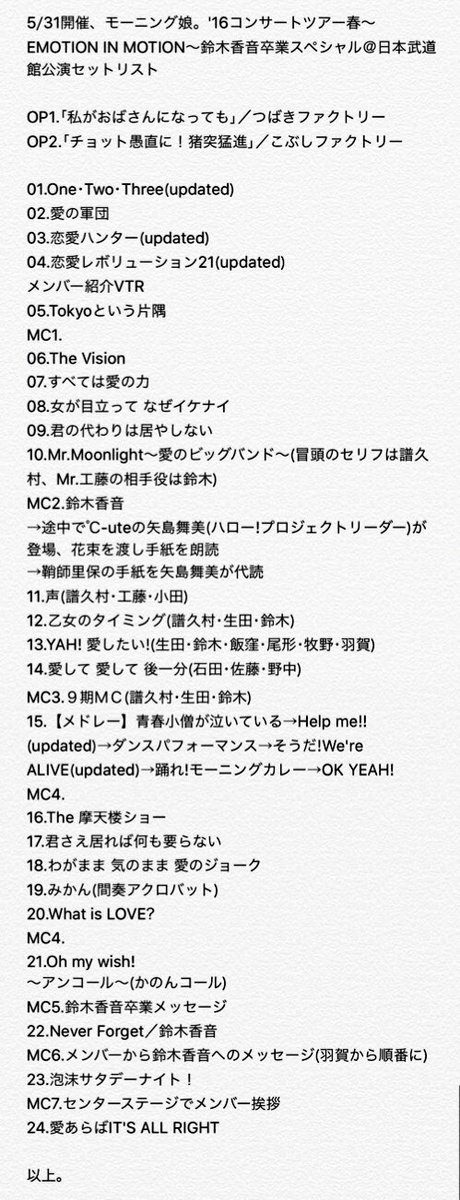 モーニング娘。16コンサートツアー春〜EMOTION IN MOTION〜 鈴木香音卒業スペシャル 本